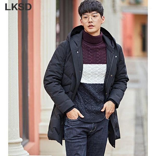 

lksd autumn winter bussiness casual simple men's hooded down coat fashion solid loose straight men thicken down jacket u191600461, Black