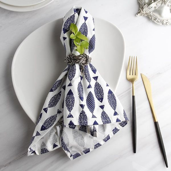 

the blue mediterranean fish printing cloth napkins 6pcs kitchen towels table diner napkins restaurant for wedding1