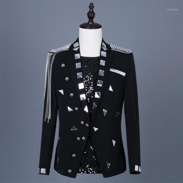 

shiny tassel sequin glitter blazer men black suits singer stage shiny paillette jacket homme1, White;black
