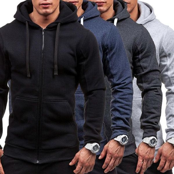 

2020 winter mens hoodie fashion fleece hood jacket slim thermal zip lined casual sweatshirt outerwear autumn warm plmmr, Black
