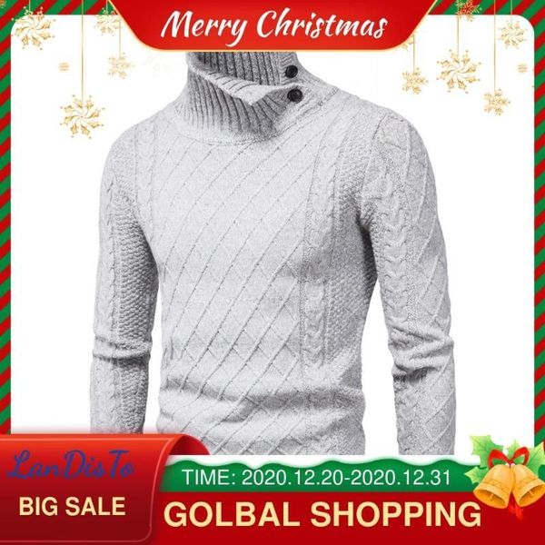 

men's sweaters landisto men clothing turtlenneck knitted sweater warm button decoration mens pullovers1, White;black