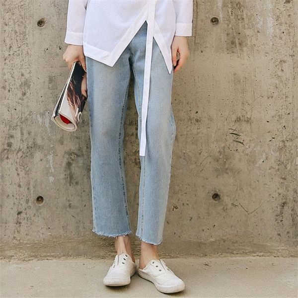 

new blue loose denim streetwear all match women female korea straight chic high waist jeans washed ankle length pants