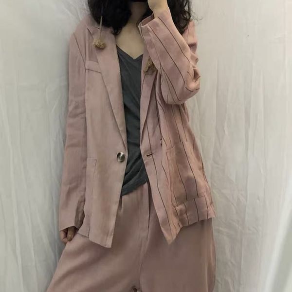 

осень 2020 нового пальто coatlinen костюм пальто с harlem брюки капри женщинами вскользь костюмом рыхлого и тонкими версиями f3mk3, Gray