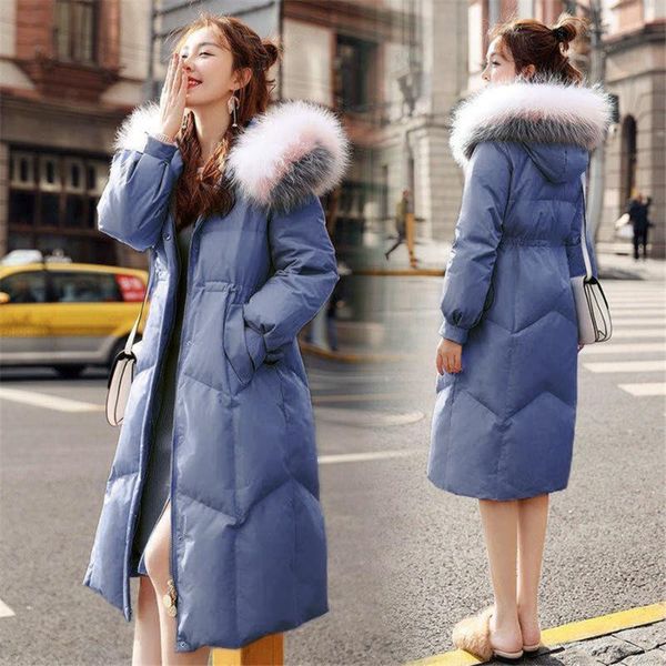 

women's down & parkas korean plus winter size jacket women big fur collar womens coat overcoat mujer 2021, Black