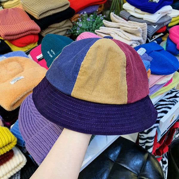 

winter literature and autumn art color matching corduroy fisherman's hat, Blue;gray