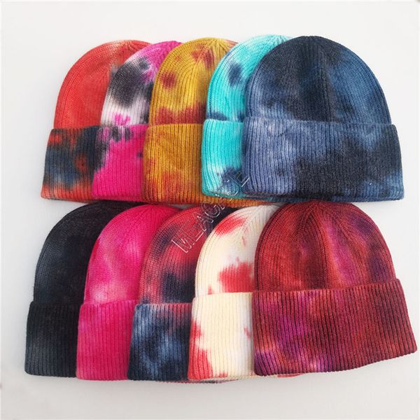 

конструкторы tie dye шапочки unisex шлема зимы согрей вязания крючком tuque черепа caps велоспорт hip hop лыжный спорт градиент цвета headwe, Yellow