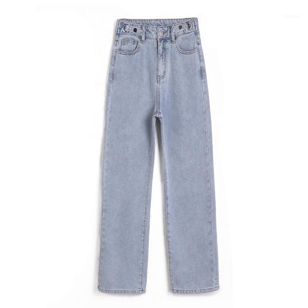 

real splus velvet straight high-waisted women's autumn and winter waist adjustable wide-legs xuanya loose drape jeans1, Blue