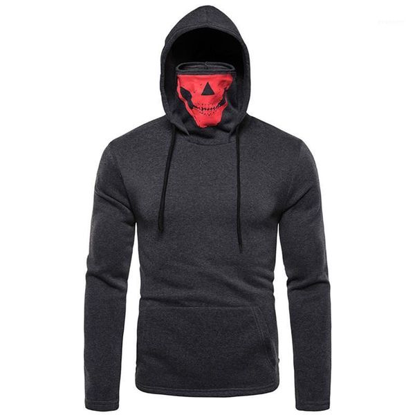

2021 gothic men sweatshirt turtleneck skull print big pocket drawstring design sports casual male harajuku hoodies1, Black