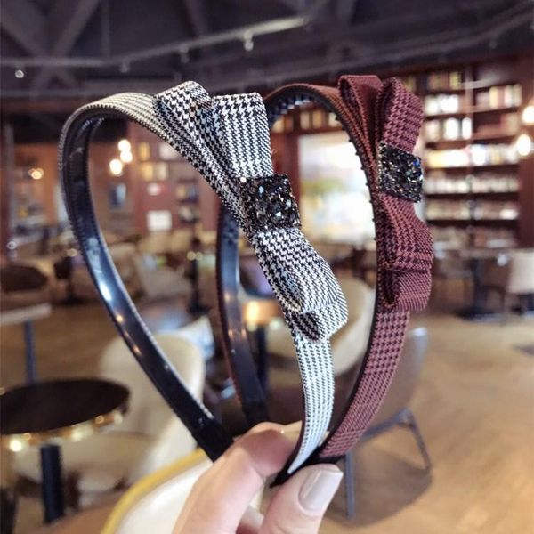 

new south korean plaid with czech diamond flash bow thin ribbon teeth anti-slip headband headband pressure lady clip