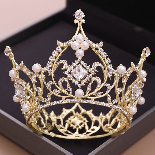 

trendy gold color pearl crystal bride prince crown wedding hair accessories jewelry rould tiara crown fashion women accessories, Slivery;golden
