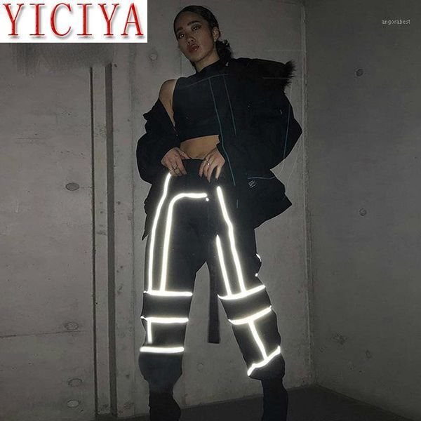 

women's 2 piece sportswear glow reflective cropped loose pants set women shine gray blouse gray reflective jacket trousers1, White