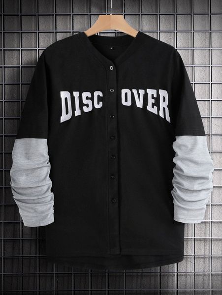 

men letter graphic colorblock 2 in 1 shirt m5cl#, White;black