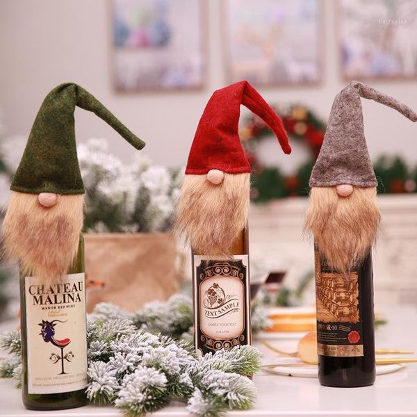 

christmas decorations champagne cover wine bottle cove beautiful decor no face doll ornament fabric fashion1