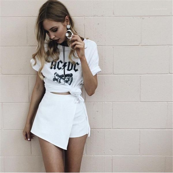 

summer women solid shorts loose casual short slim high waist zipper back irregular skirt shorts clothes tc211, White;black