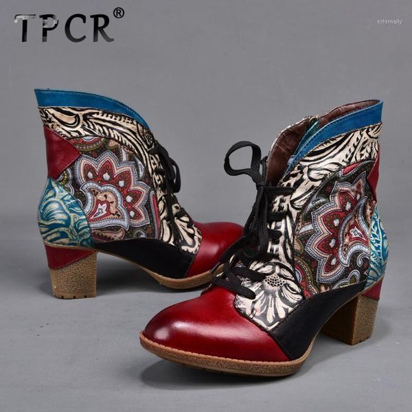 

tpcr new fashion cowhide women personality retro vintage for woman ladies bohemian style casual plus velvet ankle single boots1, Black