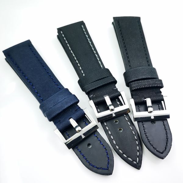 

23mm canvas leather band 20mm silver polished spring bar buckle strap for bp jb5000 5015 5085, Black;brown