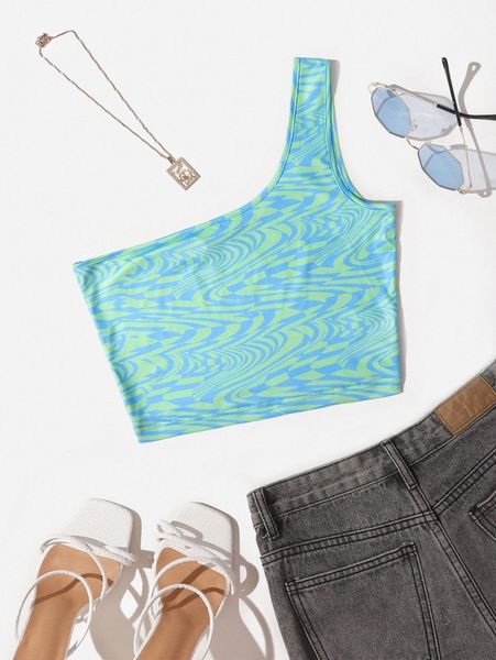 

one shoulder marbled q3fn#, White