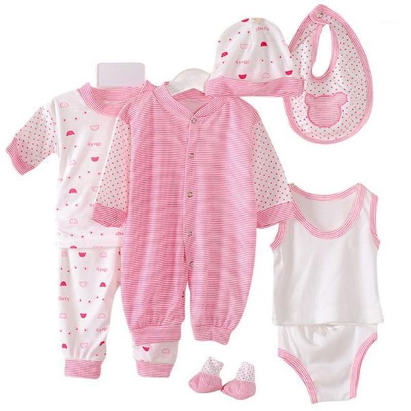 

clothing sets 8pcs/set born baby boy girls dots print vest romper pants hat socks outfits unique gift breathable soft children suit1, White