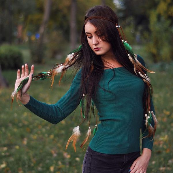 

feather headband awaytr hair accessories 2019 festival women hippie adjustable headdress boho peacock feather h qylefb