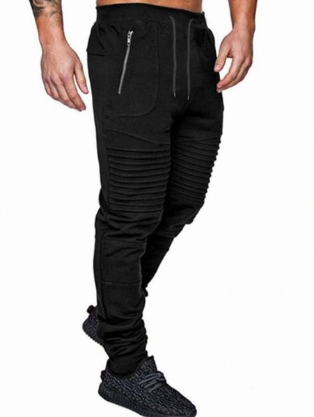 

men zipper detail drawstring waist sweatpants 371l#, Black