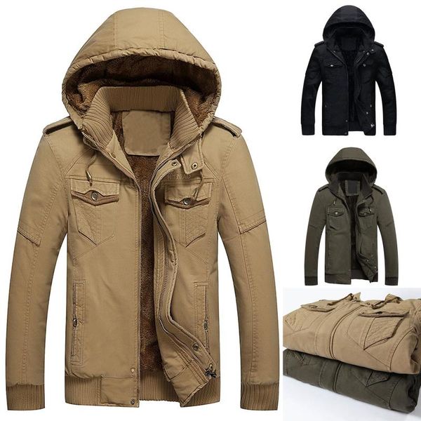 

men's jackets men winter warm windbreaker long sleeve hooded softshell for windproof zipper soft coat fleece thick shell jacket outwear, Black;brown