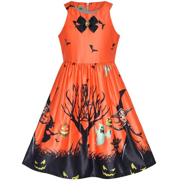 

girls dress halloween witch bat pumpkin costume purple dress 2020 summer princess wedding party dresses kids clothes pageant, Red;yellow