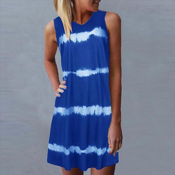 

feitong платье женщины vintage summer tie-dye рукавов loungewear качели сыпучие comfy повседневный танк платье 2020 новый # 25, Black;gray