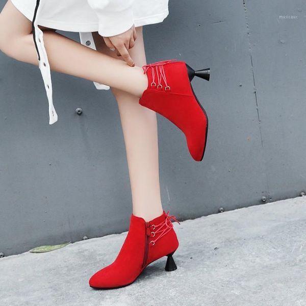 

big size 10 boots women shoes ankle boots for women ladies trim side zipper with heel cross strap1, Black