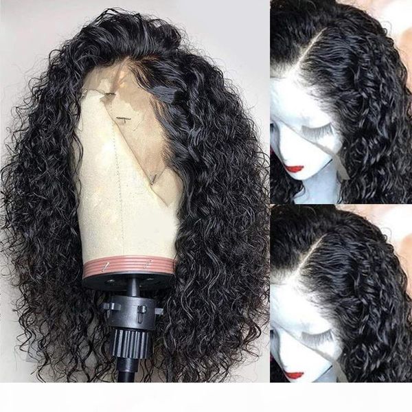 

luffyhair loose curly human hair wigs with baby hair glueless remy silk base lace front curly wigs for women, Black;brown