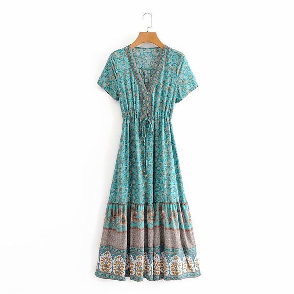 

2020 summer rayon watermark kingfisher positioning printing v-neck holiday dress yy88-33933, Black;gray