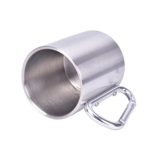 

450ml portable camping traveling outdoor cup double wall mug with carabiner hook handle stainless s qylbjy