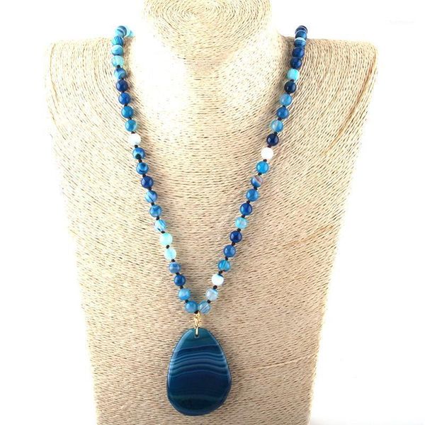 

moodpc fashion bohemian jewelry beautiful stripe natural stone long knotted drop pendant necklace1, Silver