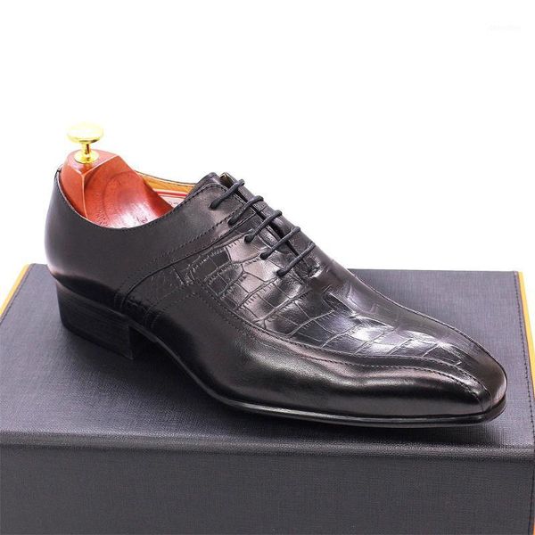 

dress shoes big size 6 to 13 men's oxford genuine leather lace-up pointed toe crocodile business for men formal wedding1, Black