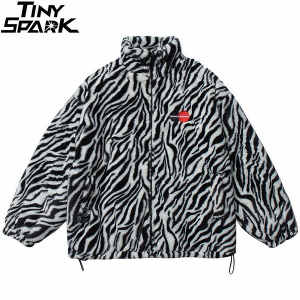 

bomber jacket men streetwear harajuku embroidery zebra print furry jacket coat 2021 winter casual coat outwear thick1, Black;brown