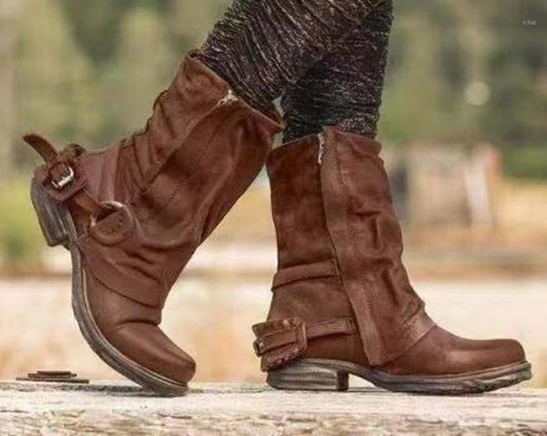 

boots women mid-calf low heels shoes woman autumn vintage pu leather matin warm shoe chaussures femme zapatos mujer sapato nh1021, Black