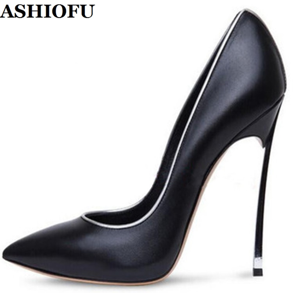 

ashiofu handmade ladies stiletto heels pumps plating classic slip-on shoes party prom evening fashion pumps court shoes, Black