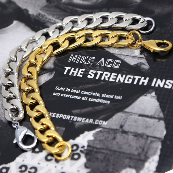 

european and american exaggerated hip hop bracelet wrist ring 1.5cm wide 21cm long hiphop franco bracelet, Golden;silver