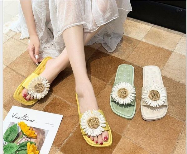 

slippers summer 2021 style soft comfortable little daisy low-heeled ladies beach eh0011, Black