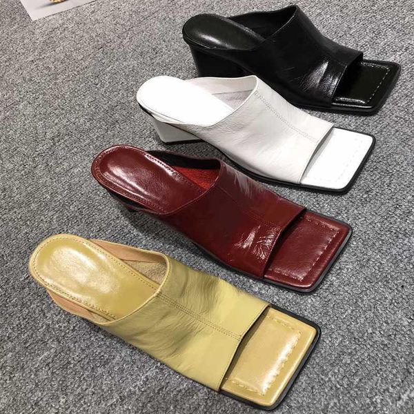 

red slippers designer summer shoes high heel square woman slides ladies slippers fashion luxury 2020 casual zapatos de mujer1, Black