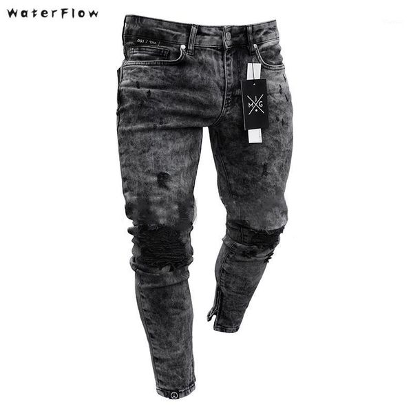

fashion men black jeans skinny ripped stretch slim new hip hop swag man casual denim holes jeans pants1, Blue