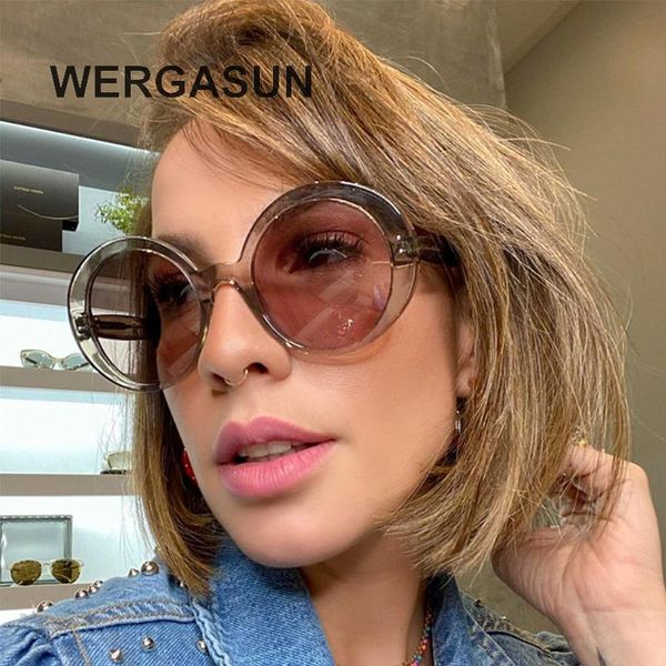 

sunglasses wergasun round women fashion lens frame brand designer driving sun glasses uv400, White;black