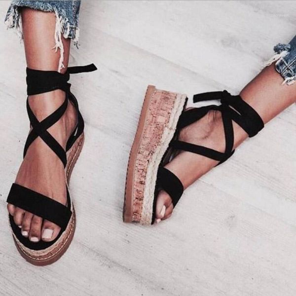 

summer sandals women white wedge espadrilles open toe rome shoes gladiator sandals ladies casual lace up female platform1, Black