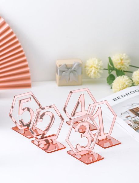 

wedding table numbers rose gold acrylic table numbers wedding decor standing hexagon sign ta