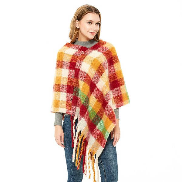 

fashion scarf amazon european and american style 2020 new autumn and winter circle yarn thick tassel small plaid womens cloak shawl fash, Blue;gray