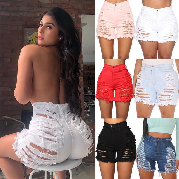 

fashion jeans women plus size s-5xl holey hollow up tassels cut open button slim summer wholesale denim shorts pants, Blue