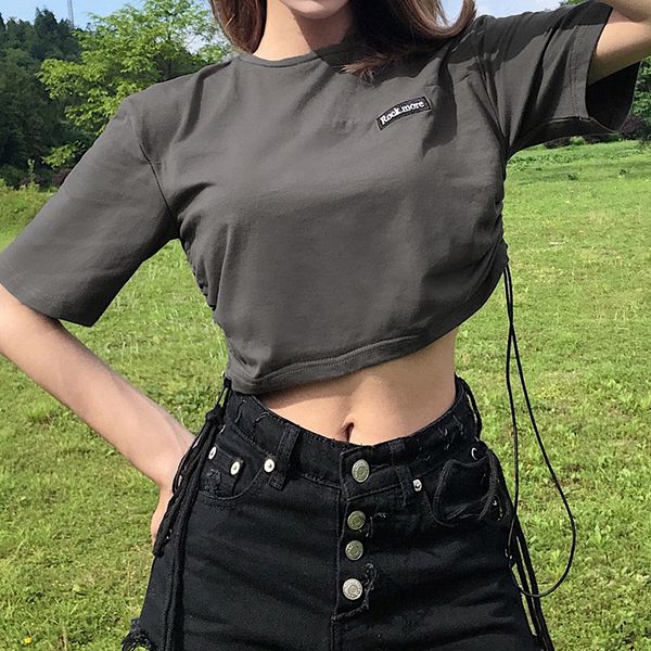 

summer fashion new women's casual wild embroidered drawstring loose short-sleeved round neck youth kg-635, White