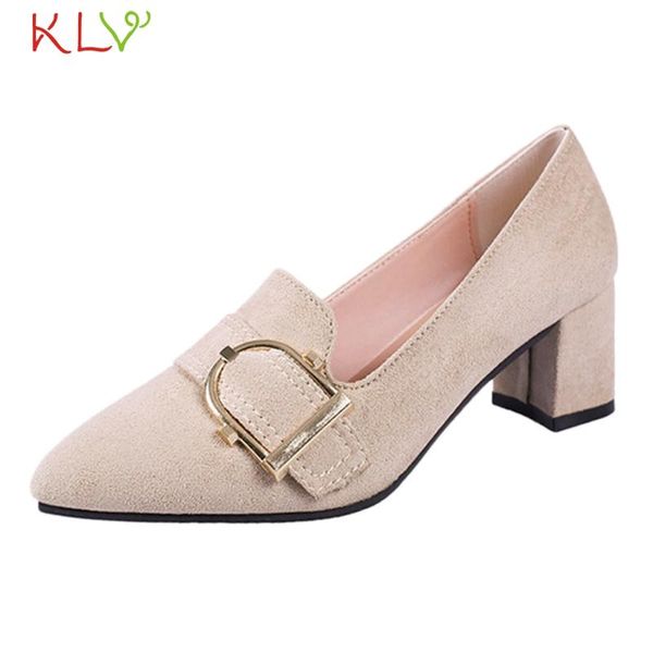 

dress shoes ladies high heels square fashion buckle women pointed toe pumps office lady party sapato feminino 42 size shoe 18dec5, Black