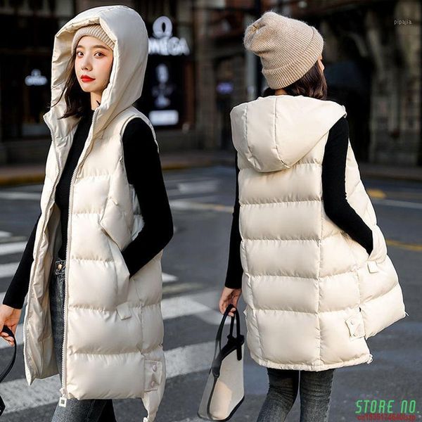 

2021 new autumn and winter women's vest loose mid-length women's waistcoat large size sleeveless jacket1, Black;white