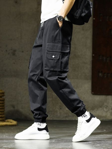 

men utility pocket drawstring waist joggers y18j#, Black