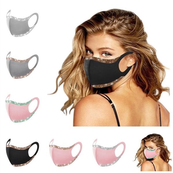 

fashion bling glitter face mask solid color protective masks washable reusable women mouth cycling dustproof party club mask cover f102101
